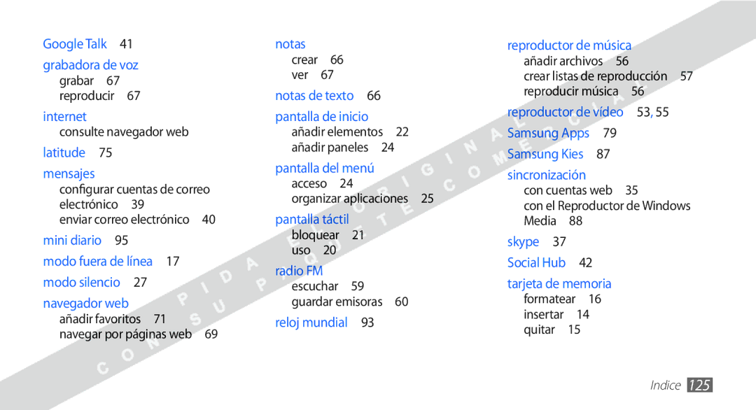 Samsung YP-G1CW/XEE manual Configurar cuentas de correo electrónico , Formatear 16 insertar 14 quitar  